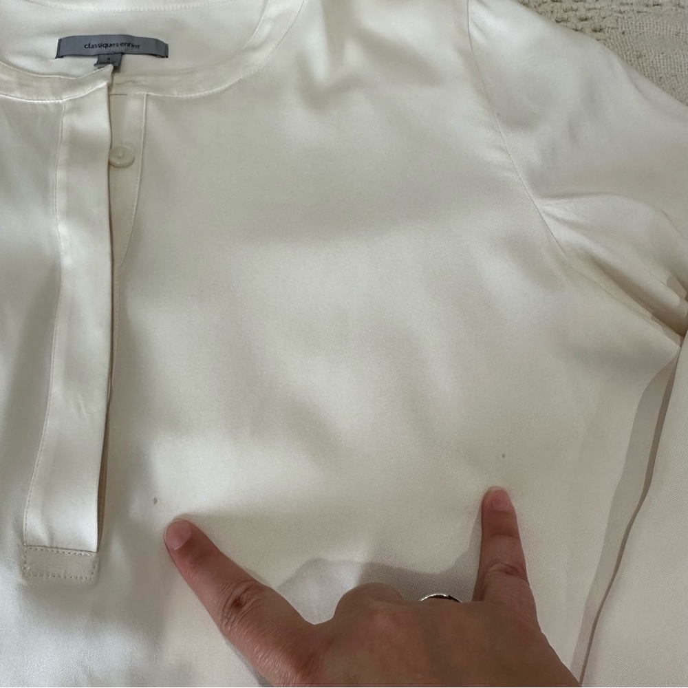 CLASSIQUES ENTIER Ivory Silk Long Sleeve Blouse Popover Tunic Top Cream … - Picture 11 of 13
